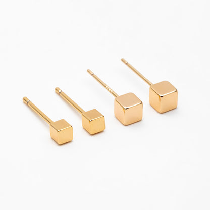 10pcs Gold Minimalist Cube Ear Posts 3mm/4mm, Gold Plated Brass Geometric Stud Earrings (GB-3335)
