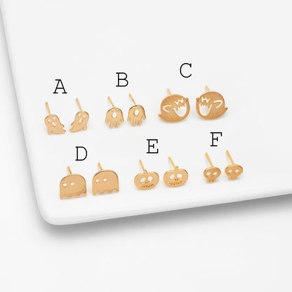 10pcs Gold Halloween Earrings , Gold Plated Brass Ghost Stud Earrings (GB-3312)