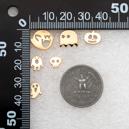 10pcs Gold Halloween Earrings , Gold Plated Brass Ghost Stud Earrings (GB-3312)