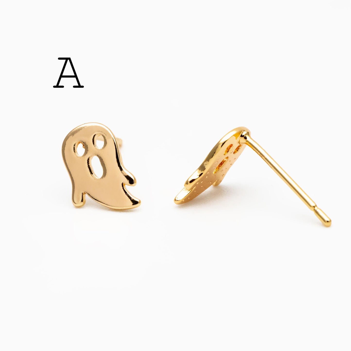 10pcs Gold Halloween Earrings , Gold Plated Brass Ghost Stud Earrings (GB-3312)