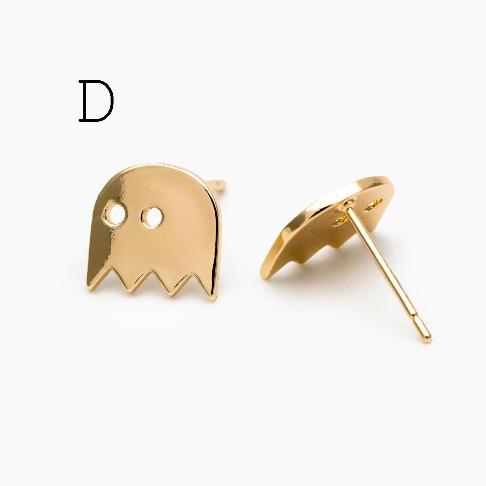 10pcs Gold Halloween Earrings , Gold Plated Brass Ghost Stud Earrings (GB-3312)