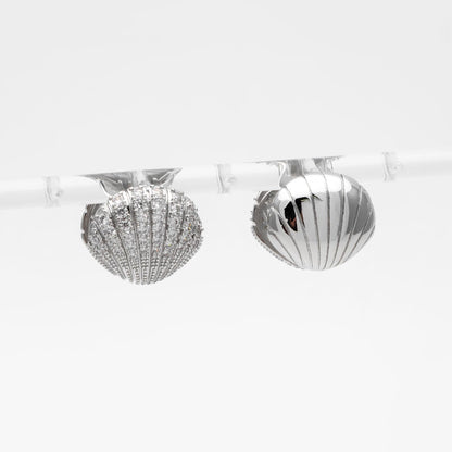 4pcs CZ Pave Gold/ Silver Shell Earrings, Gold/ Rhodium plated Brass, Dainty Seashell Hoop Earrings (GB-4347)