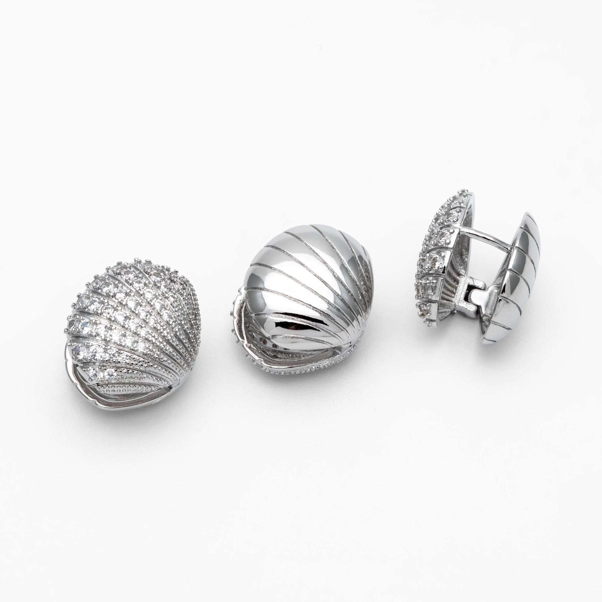 4pcs CZ Pave Gold/ Silver Shell Earrings, Gold/ Rhodium plated Brass, Dainty Seashell Hoop Earrings (GB-4347)