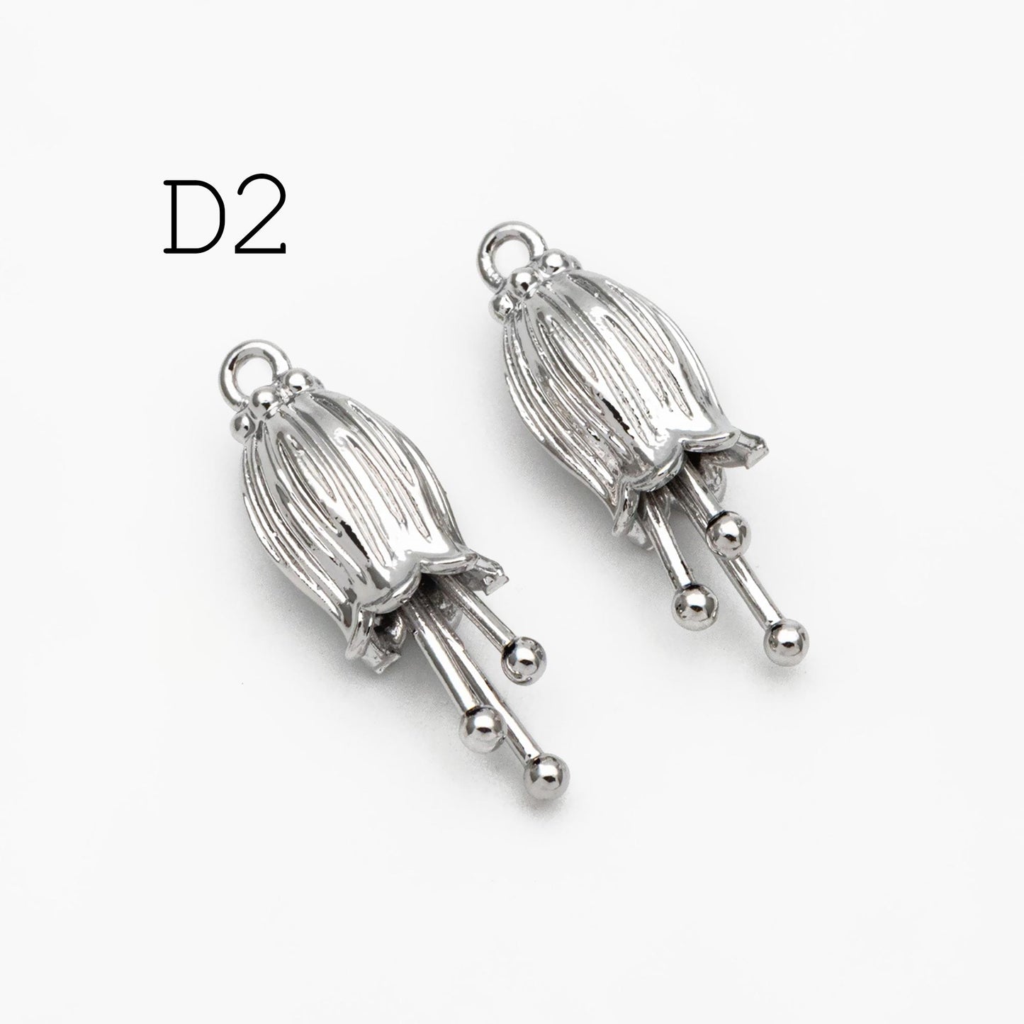 10pcs Gold/ Silver Tone Flower Bud Charms , 18K Gold plated Brass, Dainty Earring Charms (GB-1103)