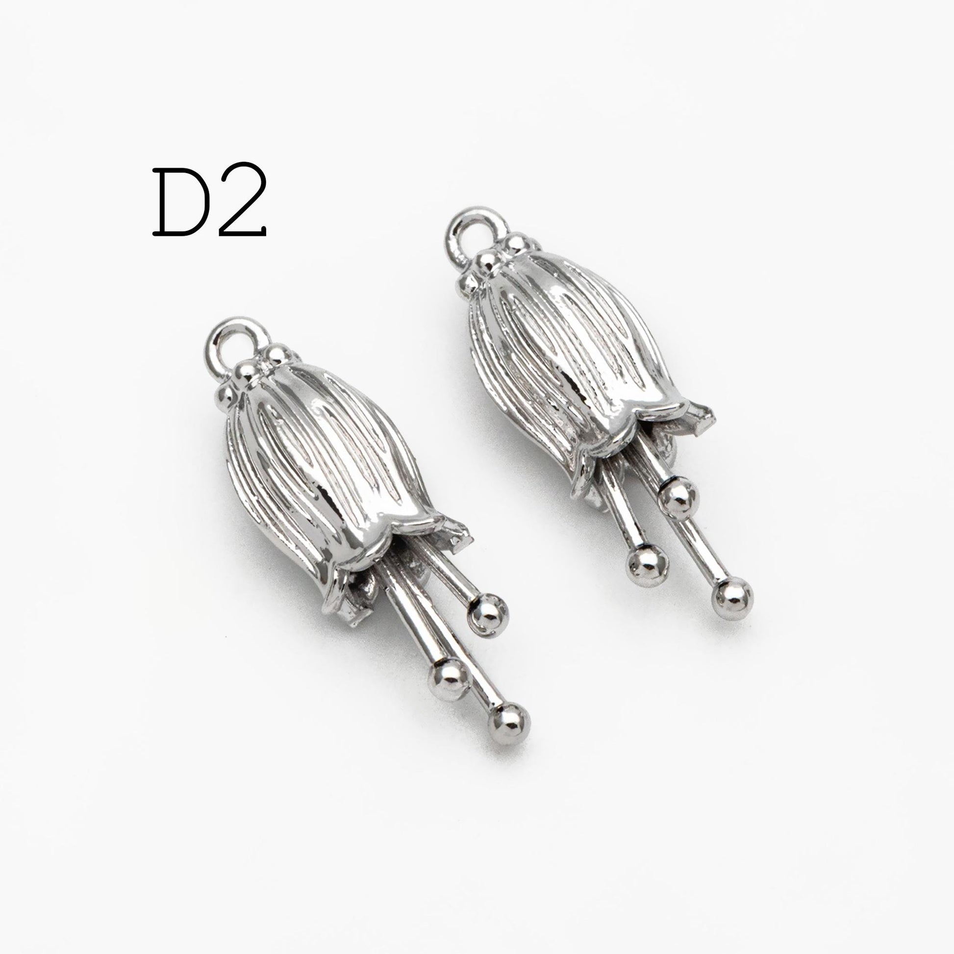 10pcs Gold/ Silver Tone Flower Bud Charms , 18K Gold plated Brass, Dainty Earring Charms (GB-1103)