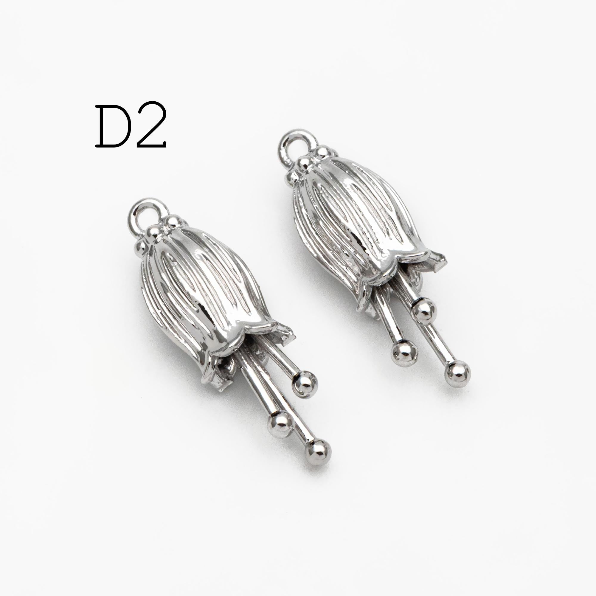 10pcs Gold/ Silver Tone Flower Bud Charms , 18K Gold plated Brass, Dainty Earring Charms (GB-1103)