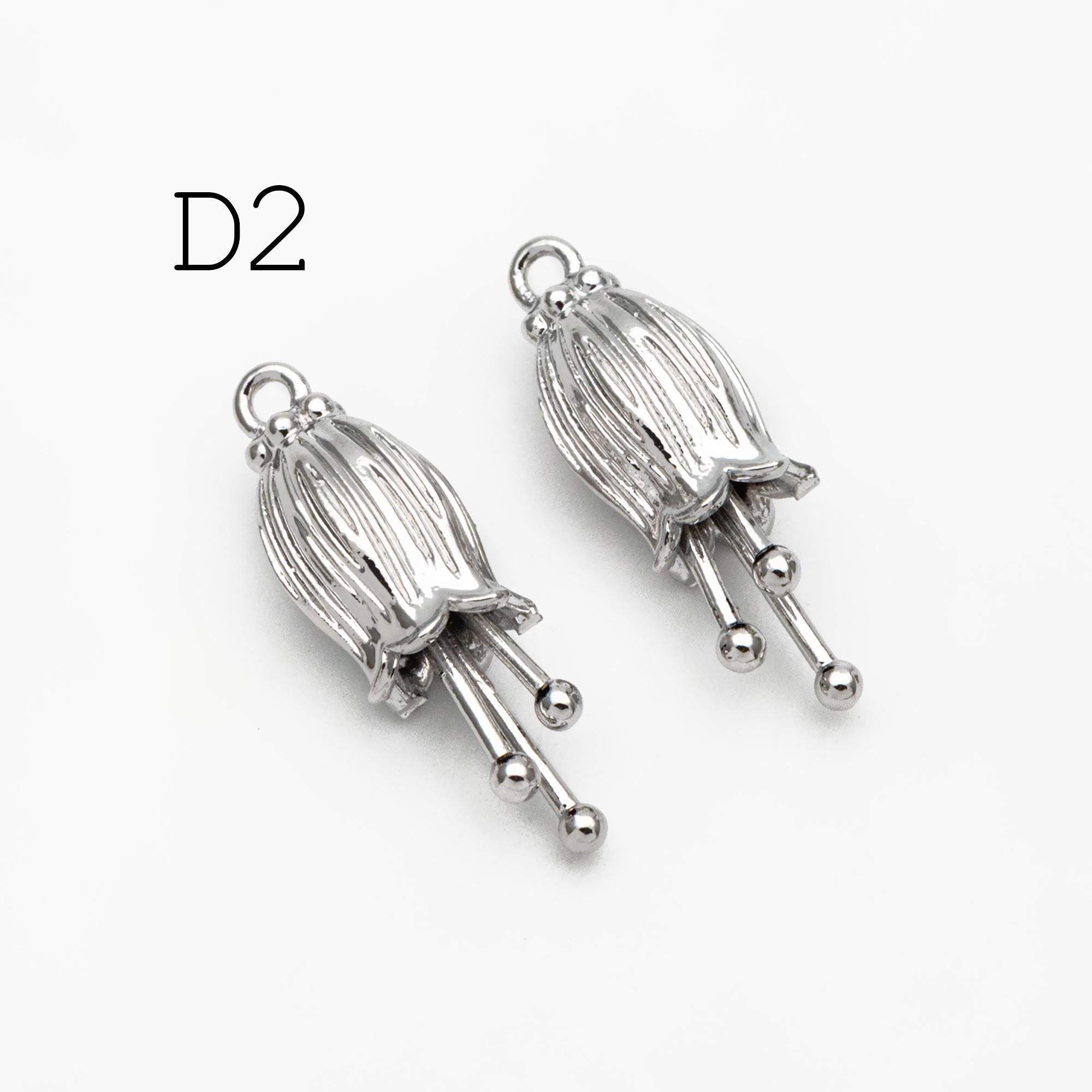 10pcs Gold/ Silver Tone Flower Bud Charms , 18K Gold plated Brass, Dainty Earring Charms (GB-1103)