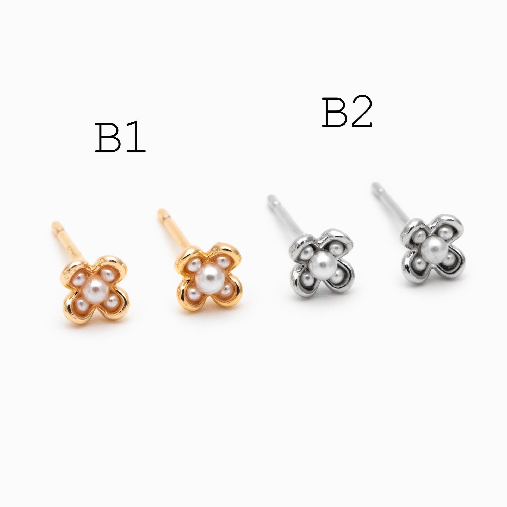 10pcs Gold/ Silver Faux Pearl Earrings, 18K Real Gold/ Rhodium Plated Brass, Dainty Stud Earring (#GB-4681)