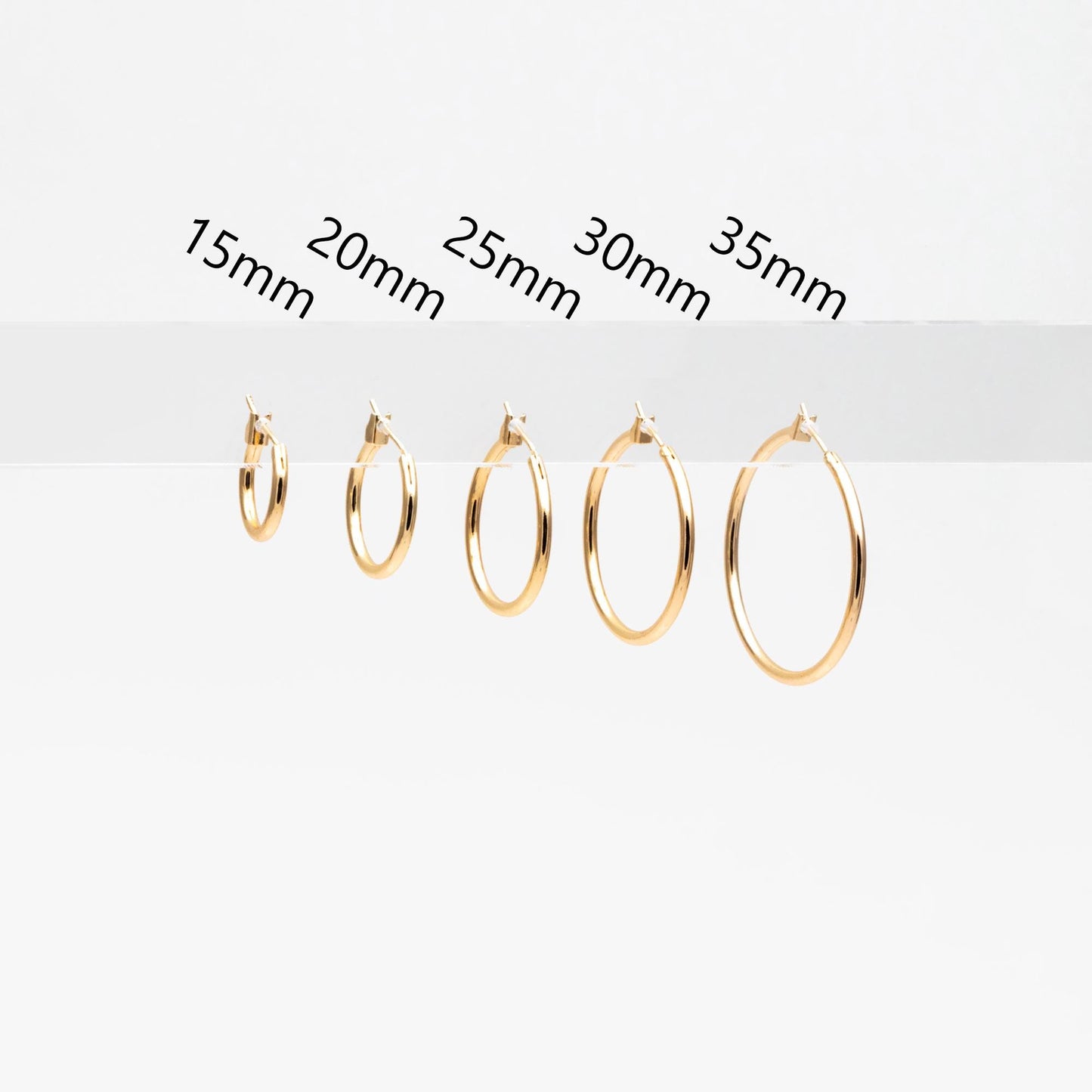 10pcs Gold Hoop Earrings, 2mm Thick, Size 15/20/25/30/35mm, 18K gold plated on Brass, Classic Hoop Earrings (GB-3270)