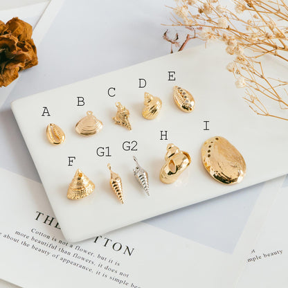 10pcs Gold/ Silver tone Seashell Charms , 18K Gold/ Rhodium plated Brass, Dainty Shell Dangle Pendants (GB-2680)