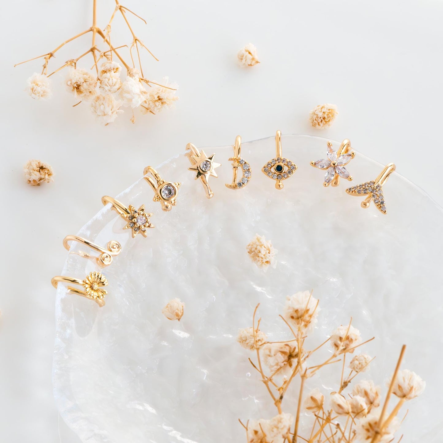 4pcs Gold Nose Cuff, Non Piercing Ear Cuff, Gold plated Brass, Adjustable Fake Nose Rings, Dainty Nose Jewelry (GB-3709)