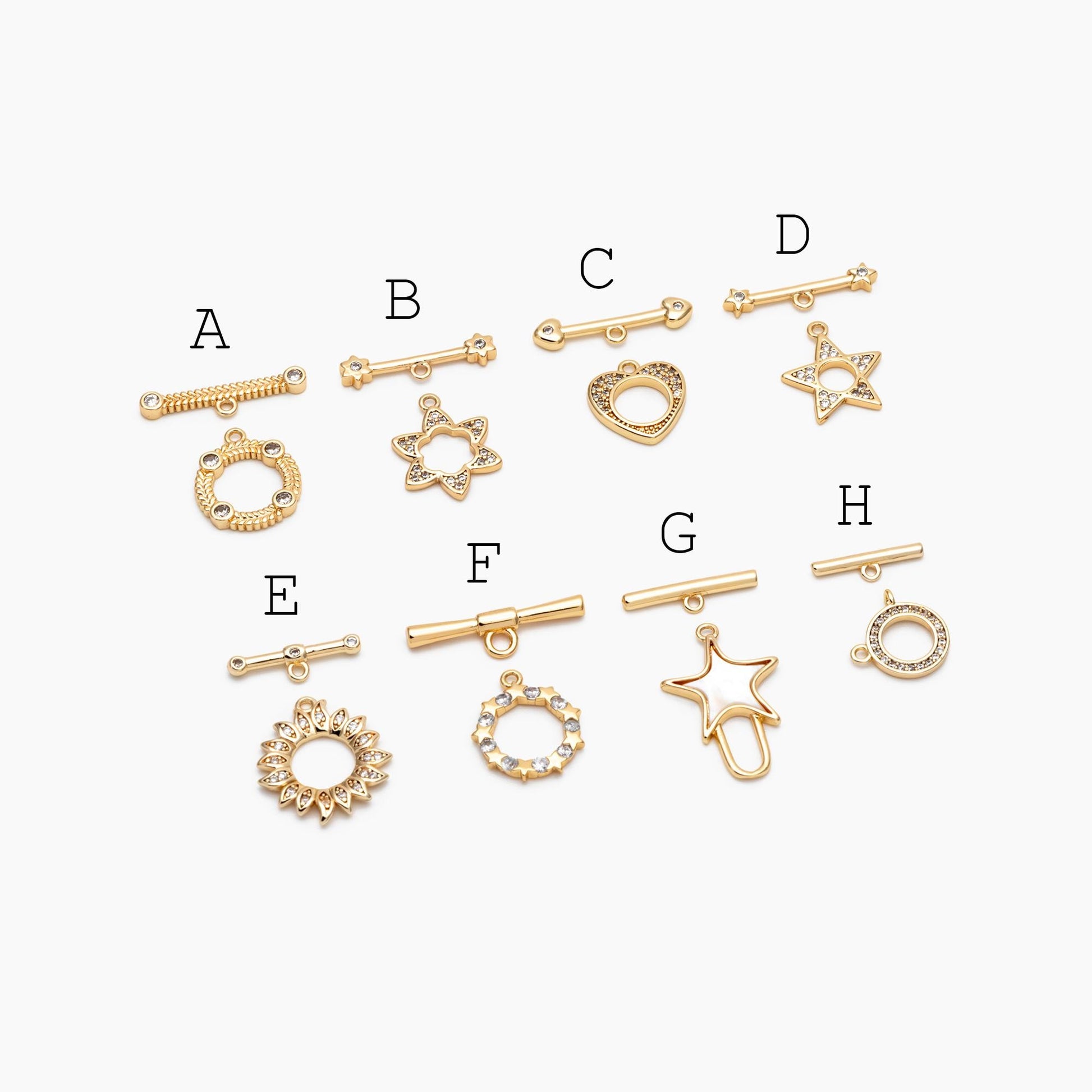 4pcs CZ Pave Gold Toggle Clasp, Jewelry Clasp, 18K Gold Plated, Close Clasp (GB-3544)