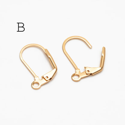 20pcs Minimalist Leverback Ear Hooks, Gold/ Rhodium(silver)/ Rose Gold, Hoop Earring Components, Huggie Ear Wires (GB-475)
