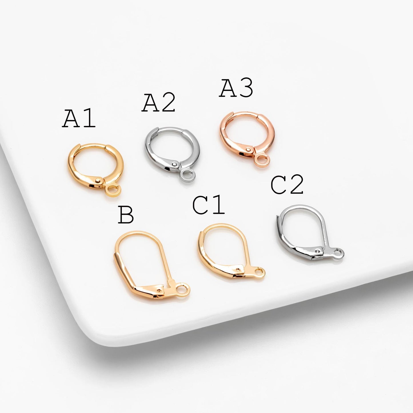 20pcs Minimalist Leverback Ear Hooks, Gold/ Rhodium(silver)/ Rose Gold, Hoop Earring Components, Huggie Ear Wires (GB-475)