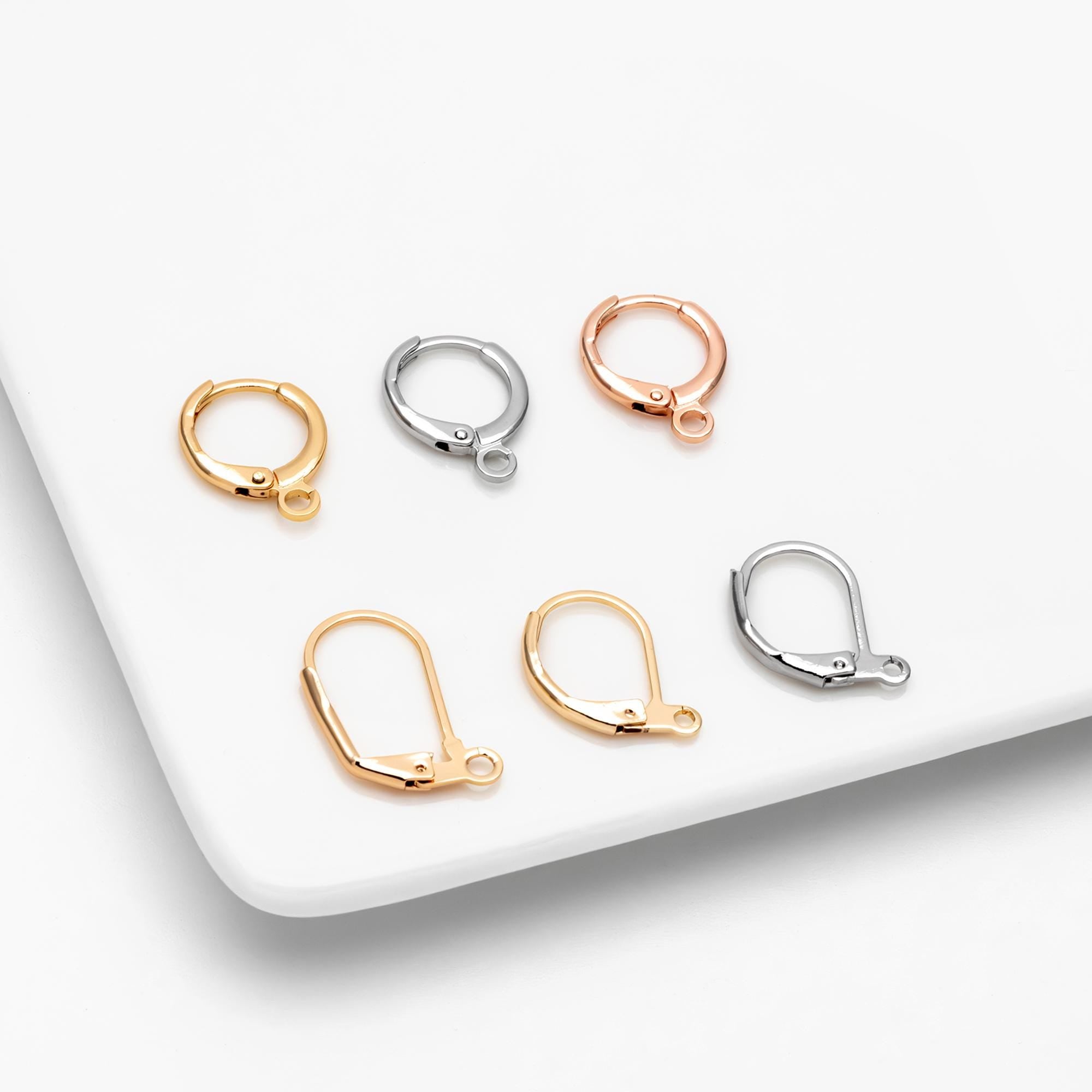 20pcs Minimalist Leverback Ear Hooks, Gold/ Rhodium(silver)/ Rose Gold, Hoop Earring Components, Huggie Ear Wires (GB-475)