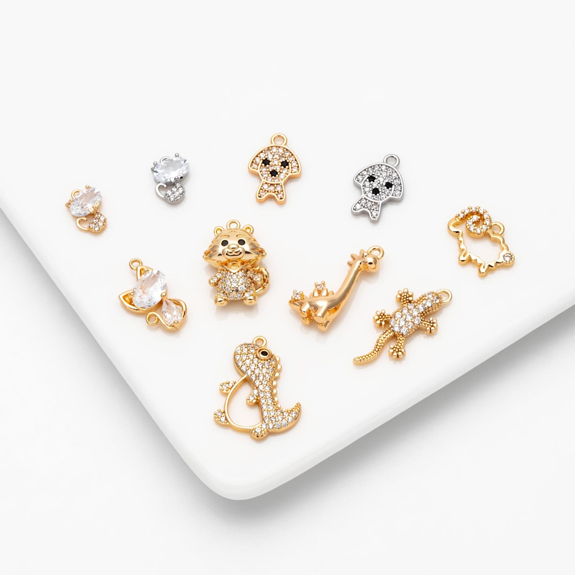 4pcs CZ Pave Gold/ Silver Tone Cute Animal Charms, Jewelry Making, Diy Material, Jewelry Supplies (GB-2074)
