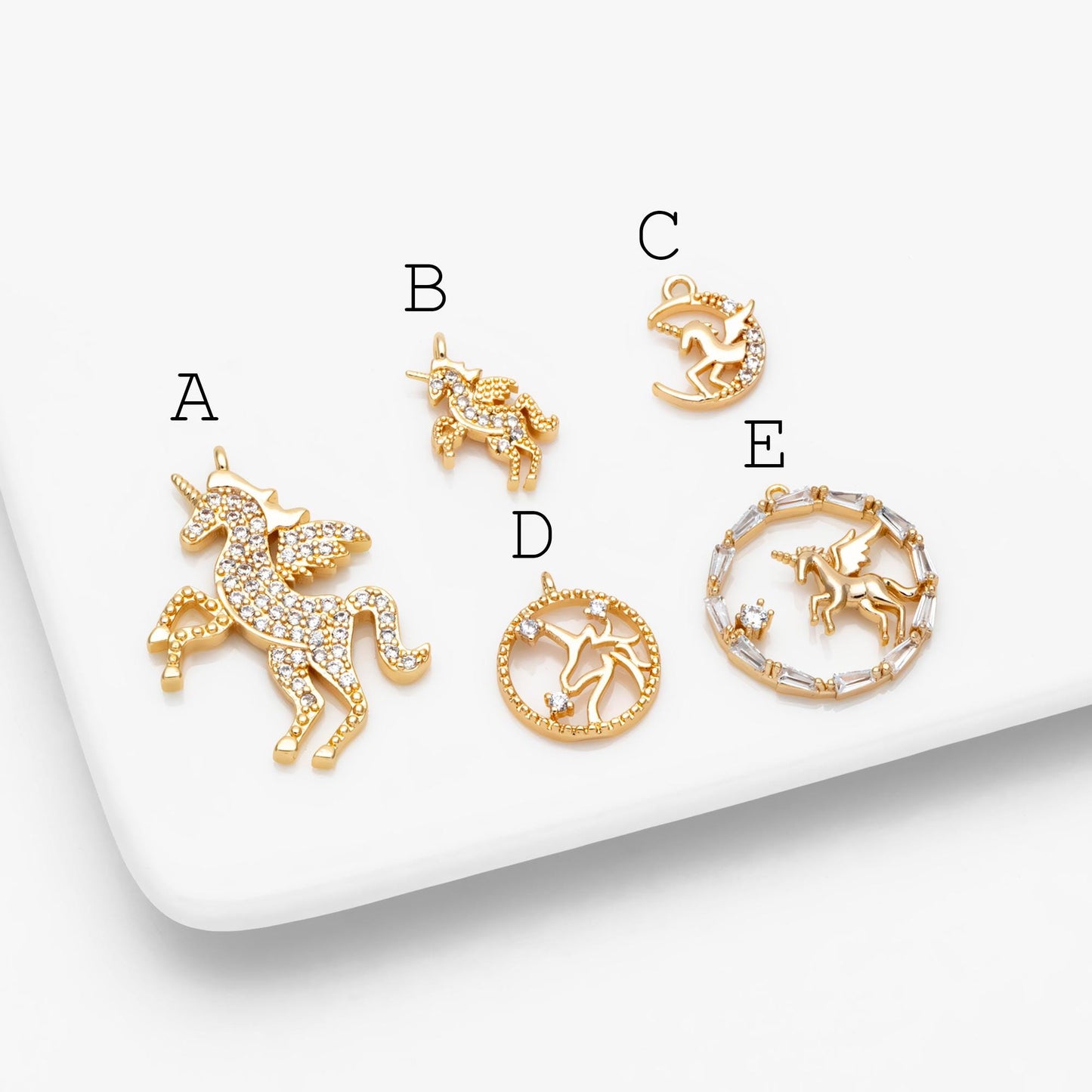 4pcs CZ pave Gold Unicorn Charms, 18k Real Gold plated Brass, Cute Earring Charms (GB-730)