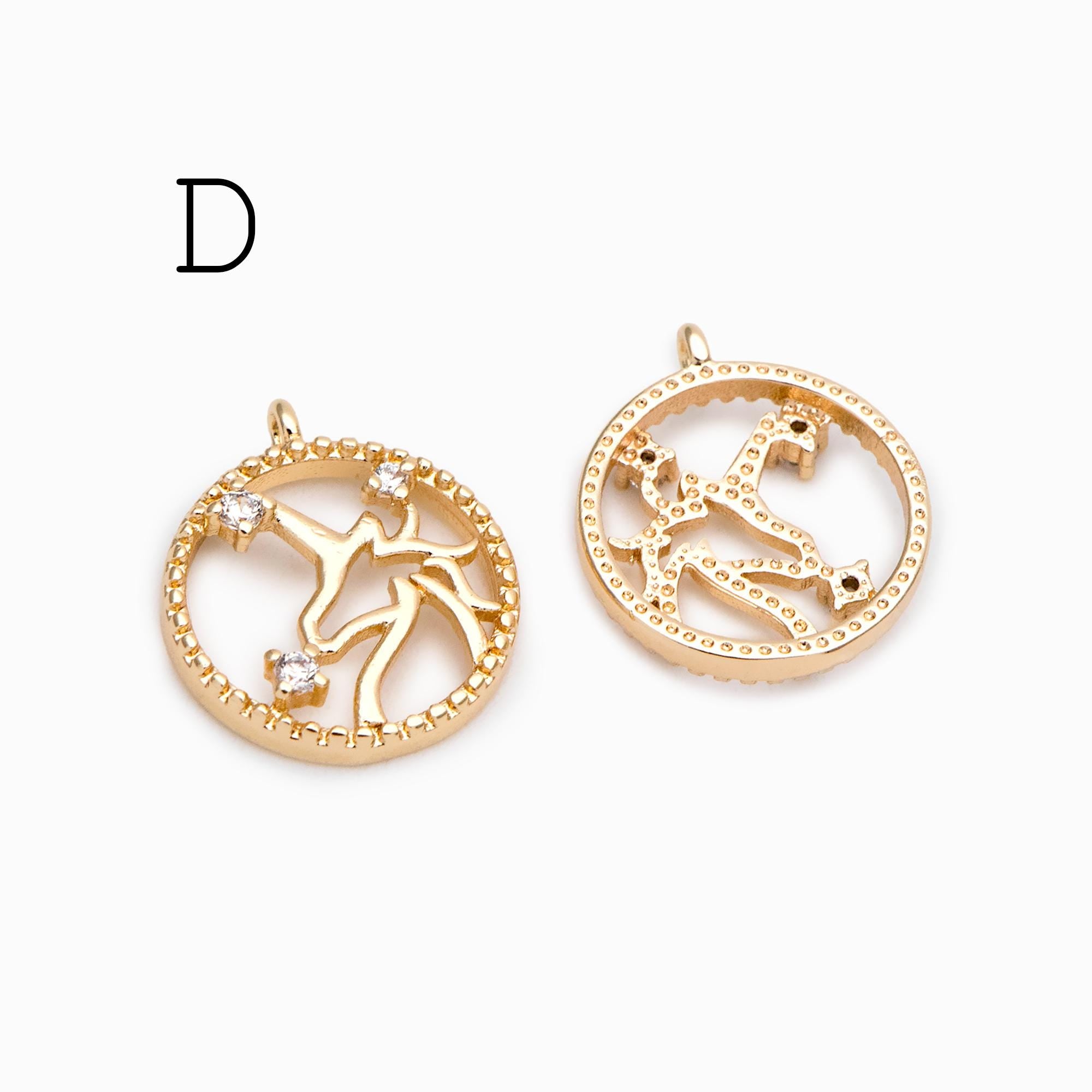 4pcs CZ pave Gold Unicorn Charms, 18k Real Gold plated Brass, Cute Earring Charms (GB-730)