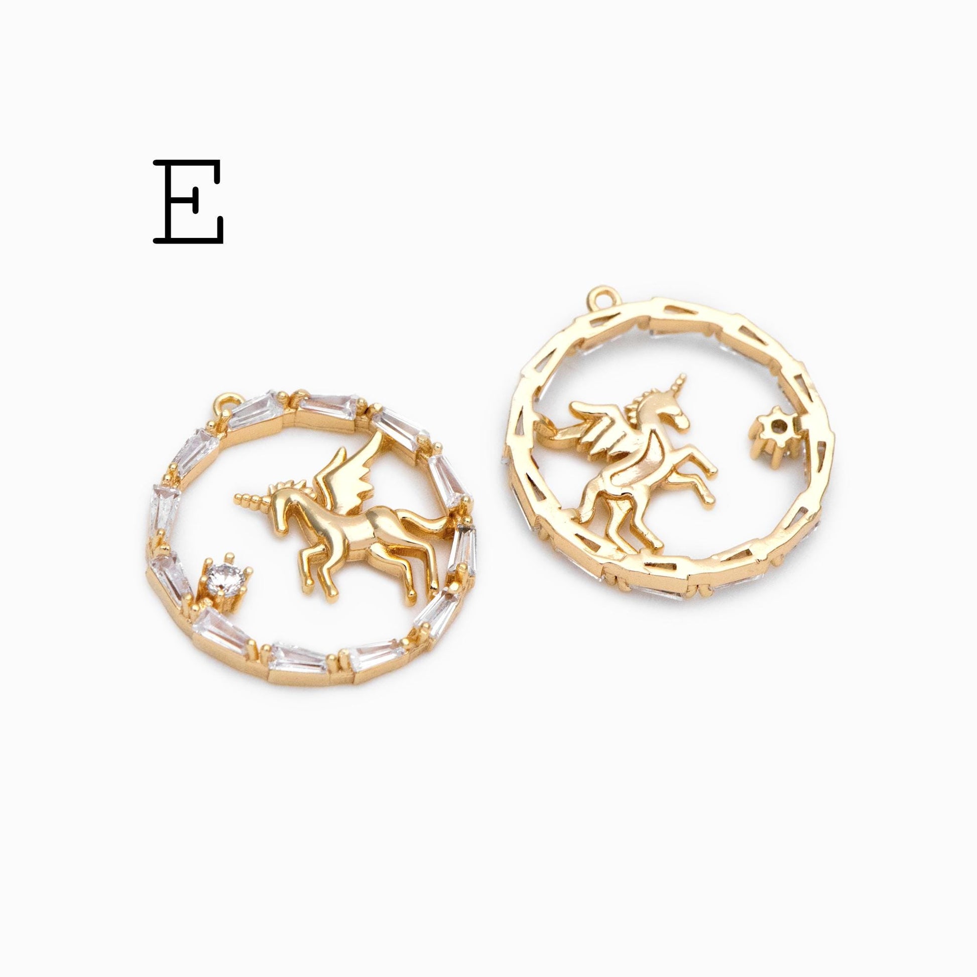 4pcs CZ pave Gold Unicorn Charms, 18k Real Gold plated Brass, Cute Earring Charms (GB-730)