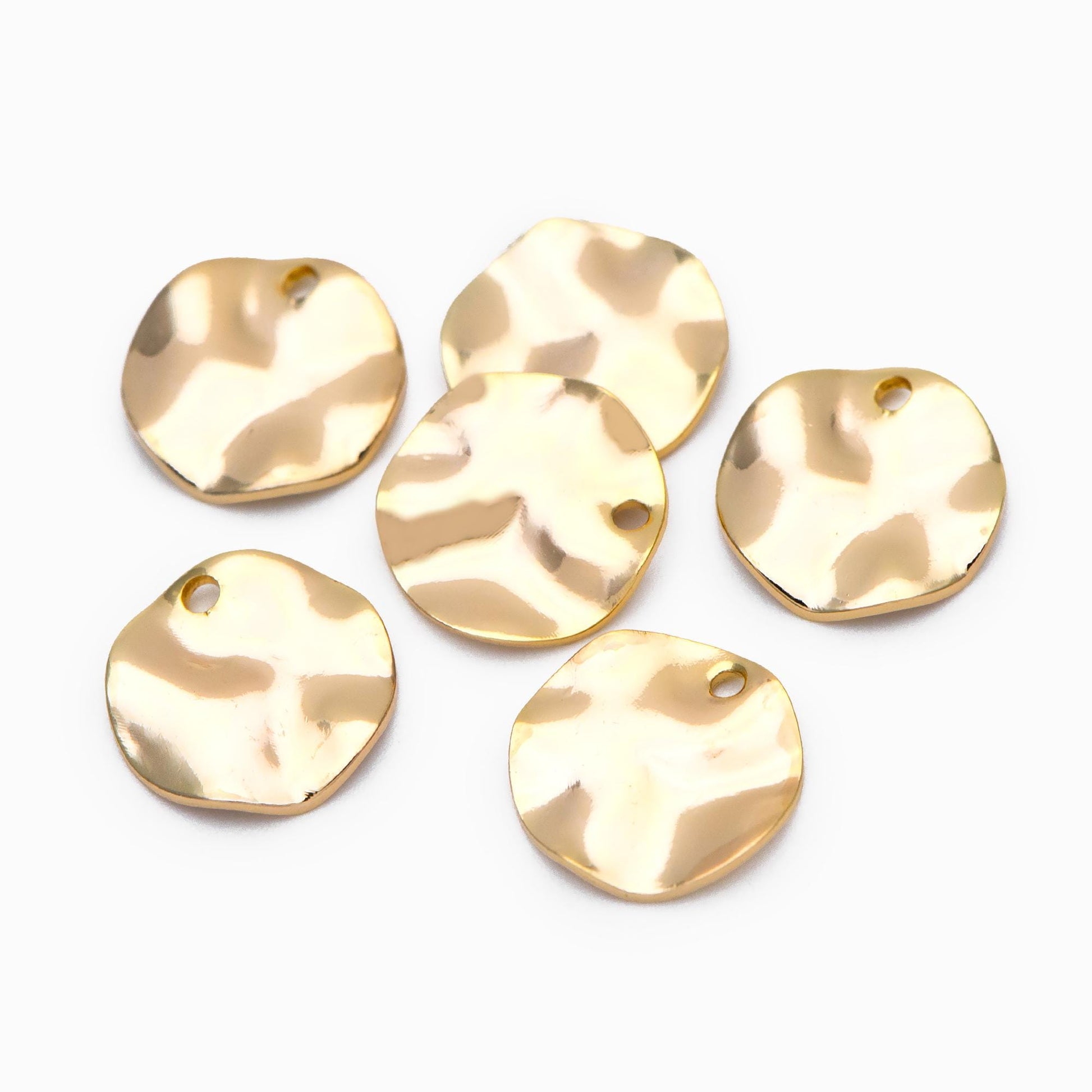 10pcs Hammered Disc Charms 12mm, Polished Gold plated Brass Tags, Round Disk Pendants (GB-402-A)