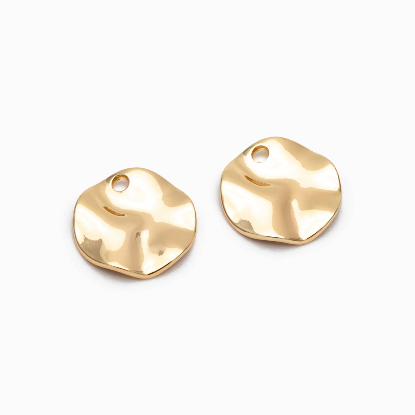10pcs Hammered Disc Charms 12mm, Polished Gold plated Brass Tags, Round Disk Pendants (GB-402-A)