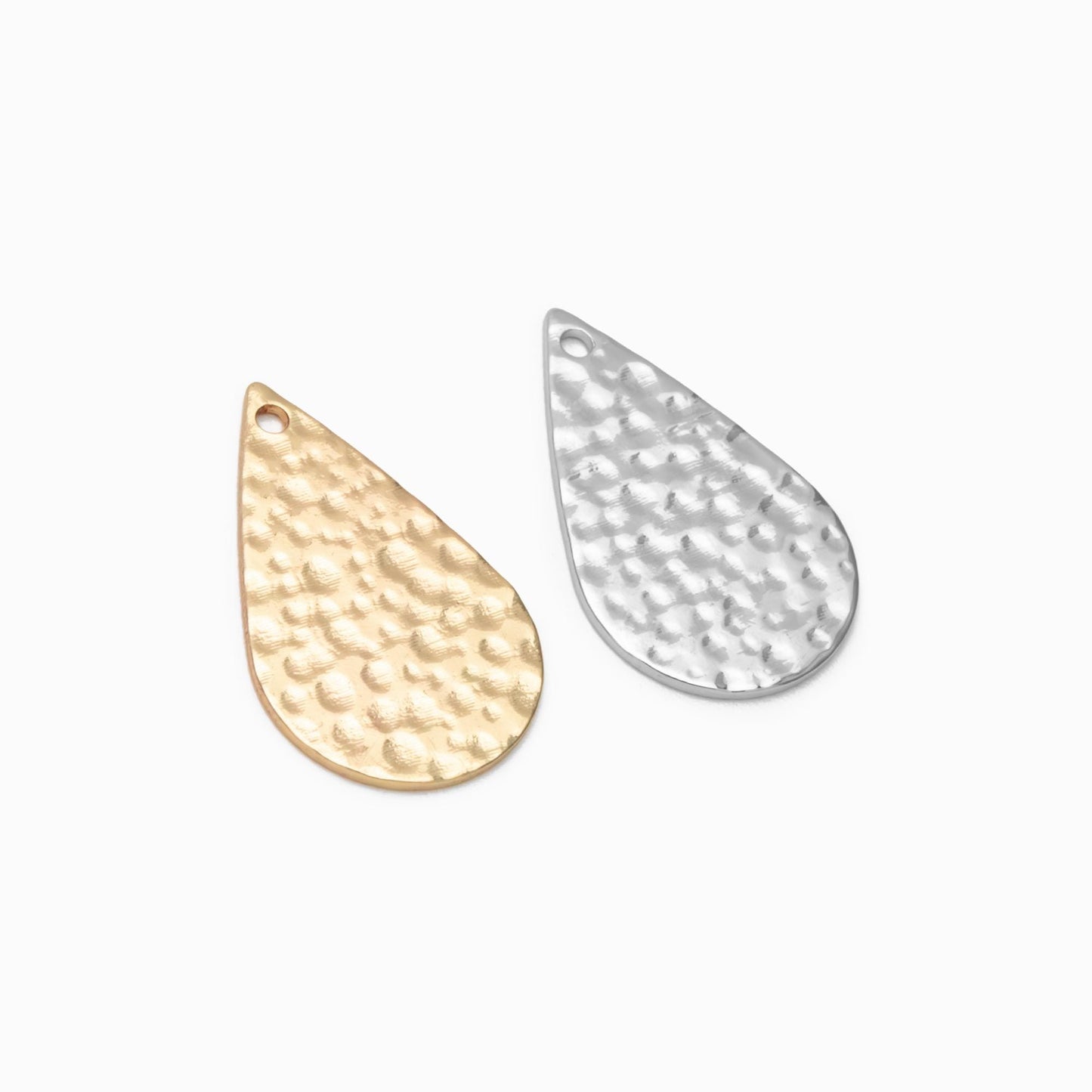 10pcs Gold/ Silver tone Hammered Teardrop Pendants 22mm, Gold/ Rhodium plated Brass, Geometric Disk Charms (GB-1404-E)