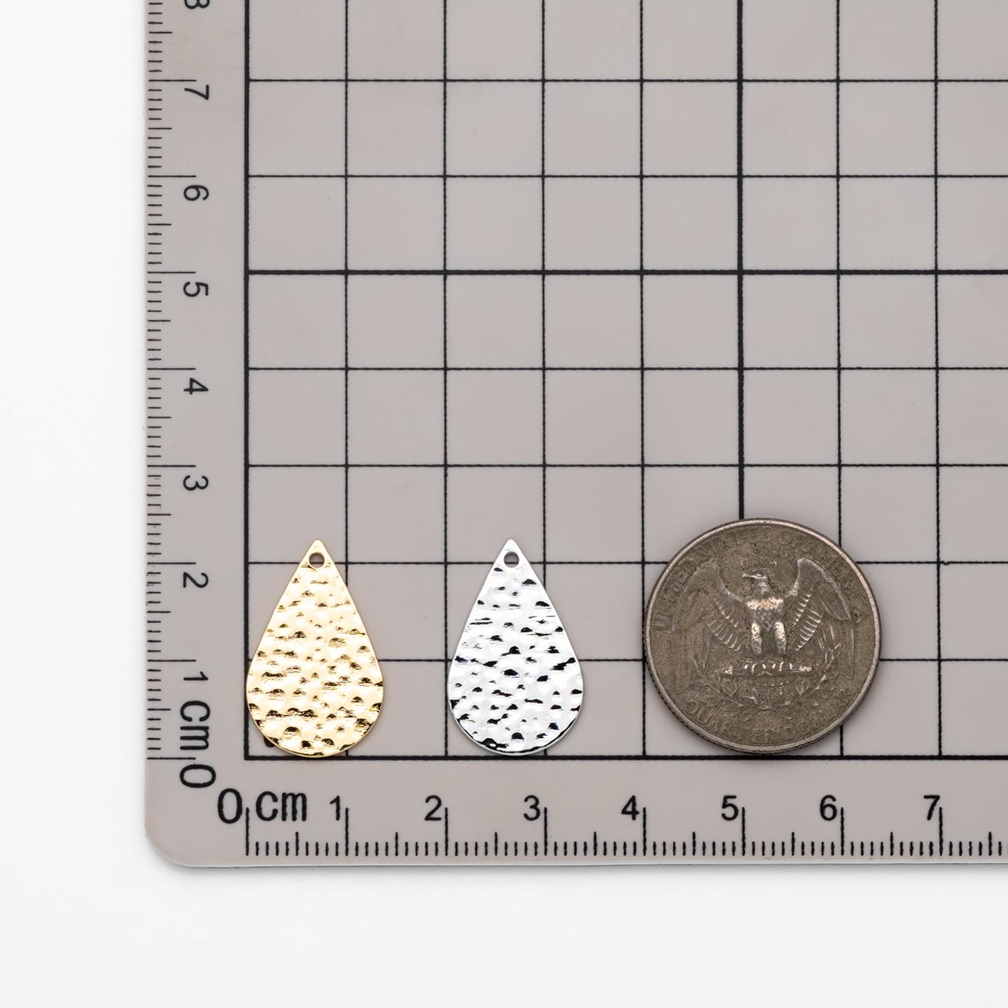 10pcs Gold/ Silver tone Hammered Teardrop Pendants 22mm, Gold/ Rhodium plated Brass, Geometric Disk Charms (GB-1404-E)