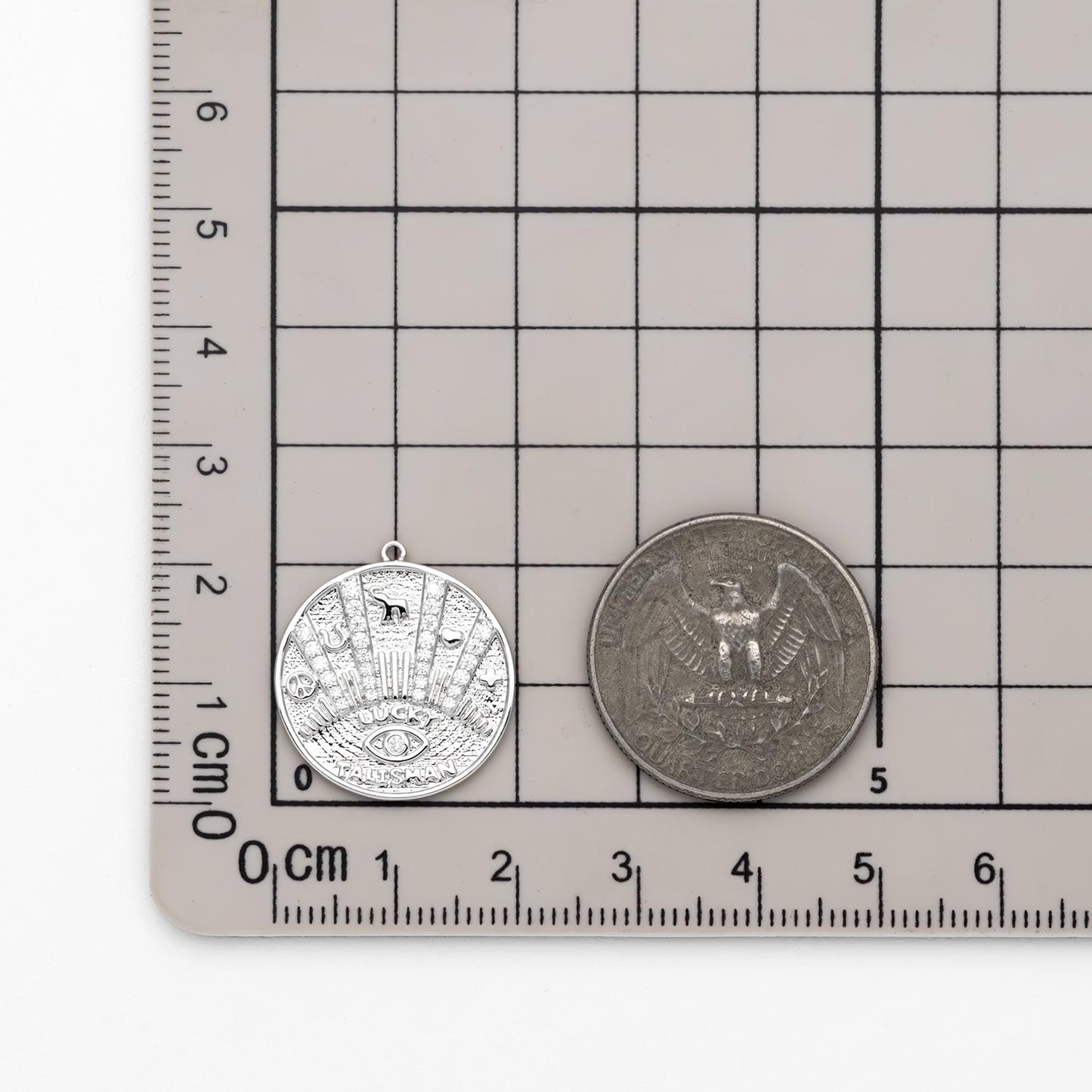 4pcs CZ Pave Gold/ Silver Tone Talisman Charm 20mm, Real Gold/ Rhodium plated Brass, Round Coin Disk Pendants (GB-1766-H)