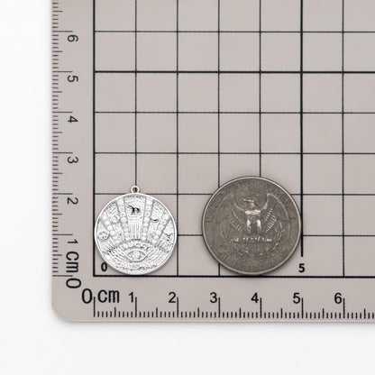 4pcs CZ Pave Gold/ Silver Tone Talisman Charm 20mm, Real Gold/ Rhodium plated Brass, Round Coin Disk Pendants (GB-1766-H)