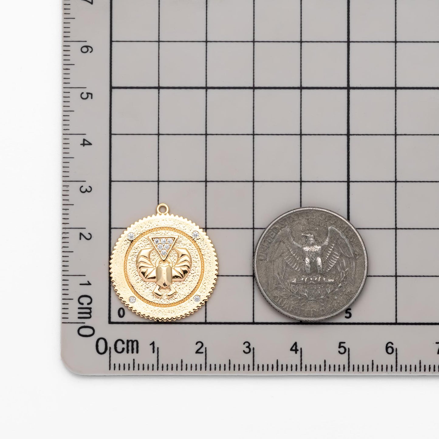 4pcs CZ Pave Gold Cancer Charm, Real Gold plated Brass, Round Coin Disk Pendants (GB-1872-E)