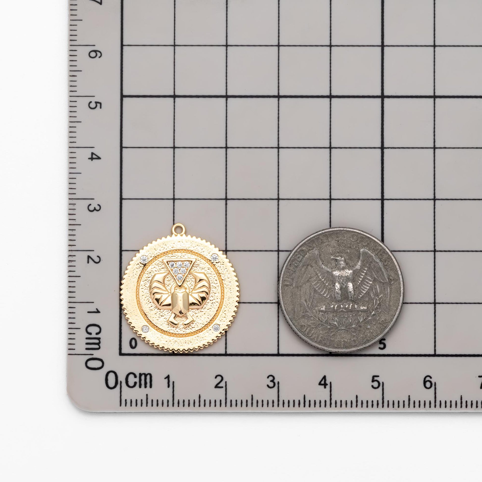 4pcs CZ Pave Gold Cancer Charm, Real Gold plated Brass, Round Coin Disk Pendants (GB-1872-E)