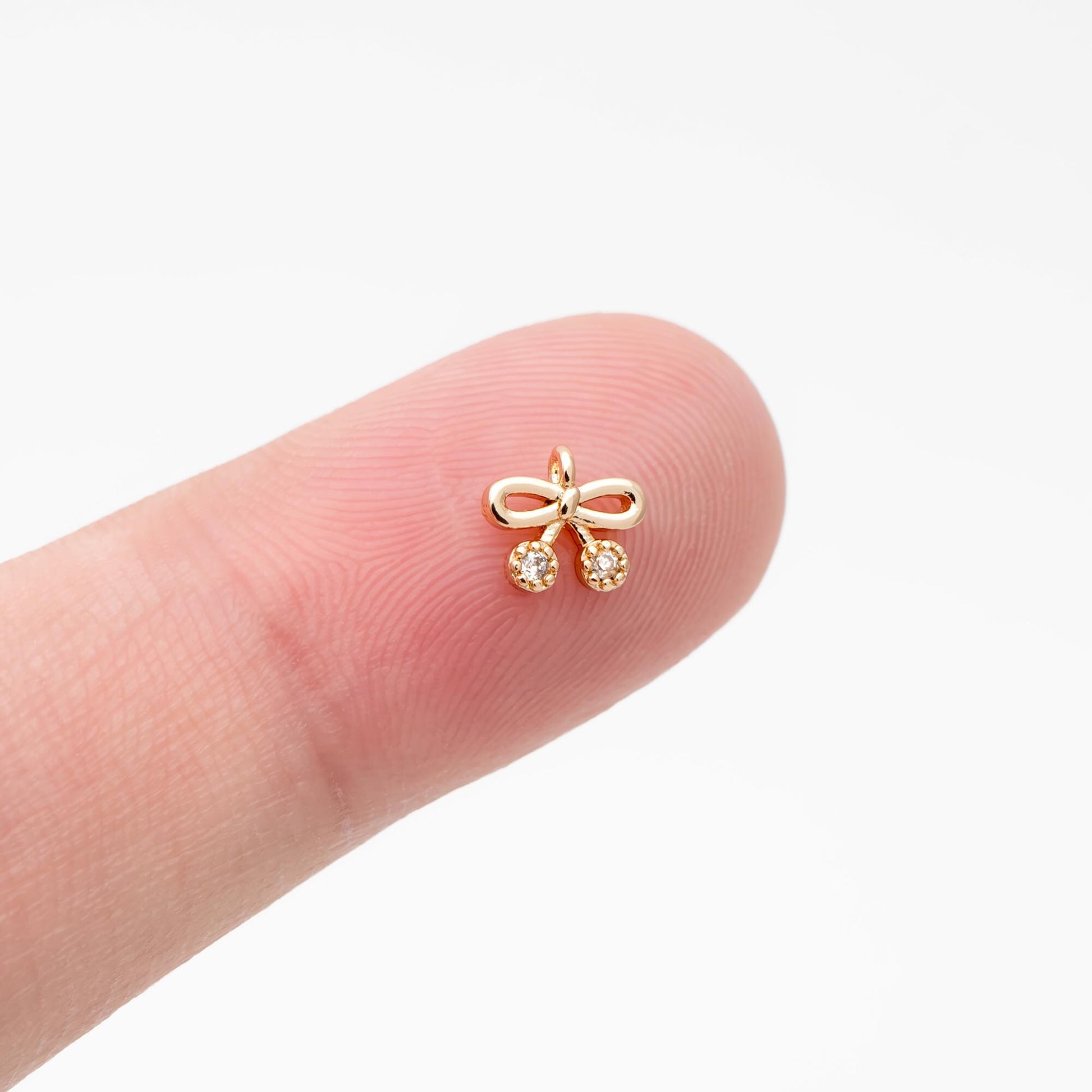 10pcs Gold Tiny Bow Knot Charm, CZ Pave Gold plated Brass Bowknot Charm (#GB-2745-A)