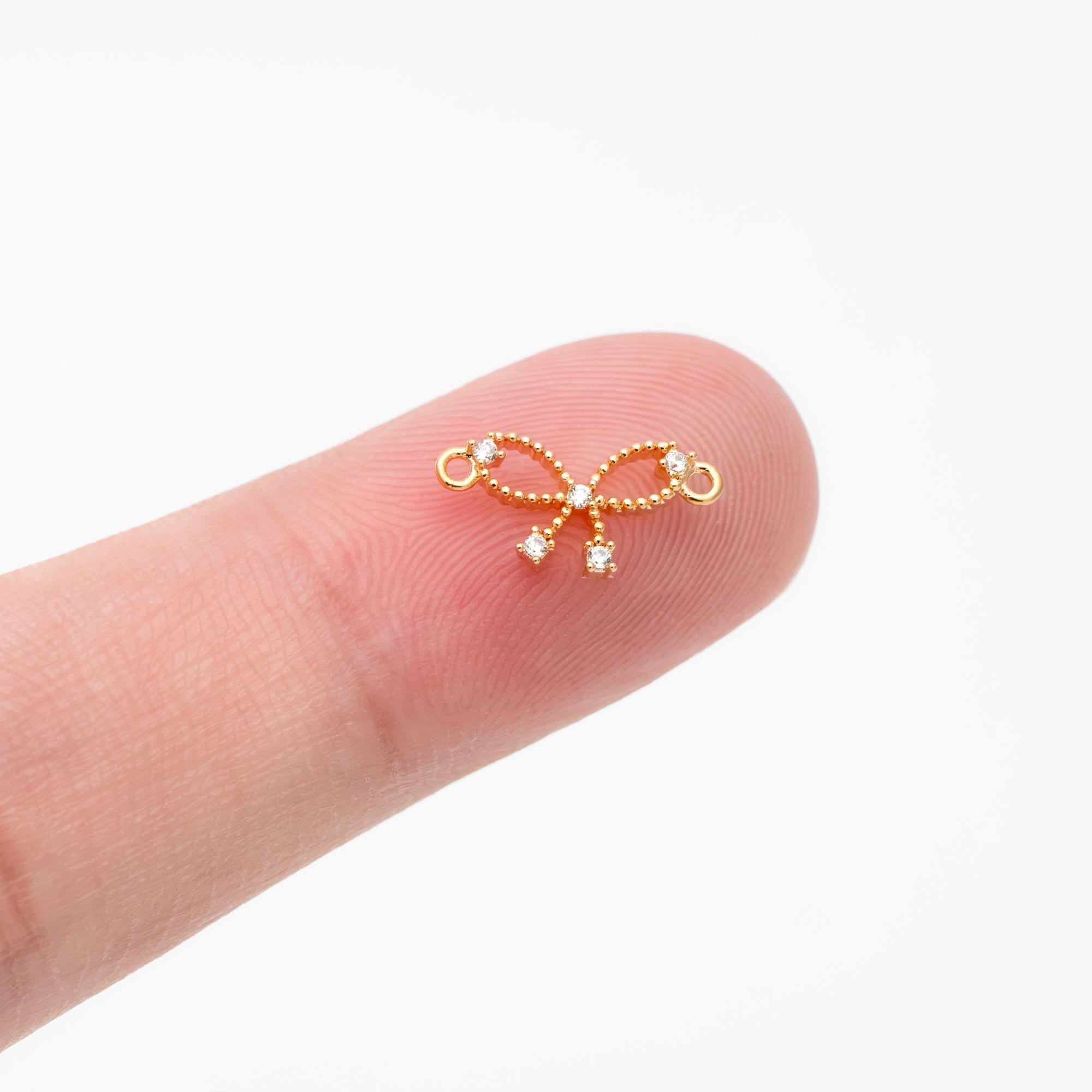 10pcs CZ Pave Bowknot Charm Connectors 12.5mm, Gold/ Rhodium (Silver)/ Rose Gold plated Brass (#GB-2745-B)