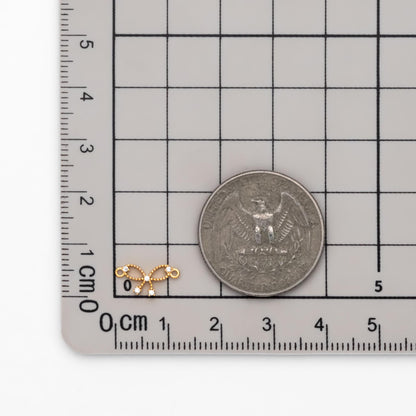 10pcs CZ Pave Bowknot Charm Connectors 12.5mm, Gold/ Rhodium (Silver)/ Rose Gold plated Brass (#GB-2745-B)