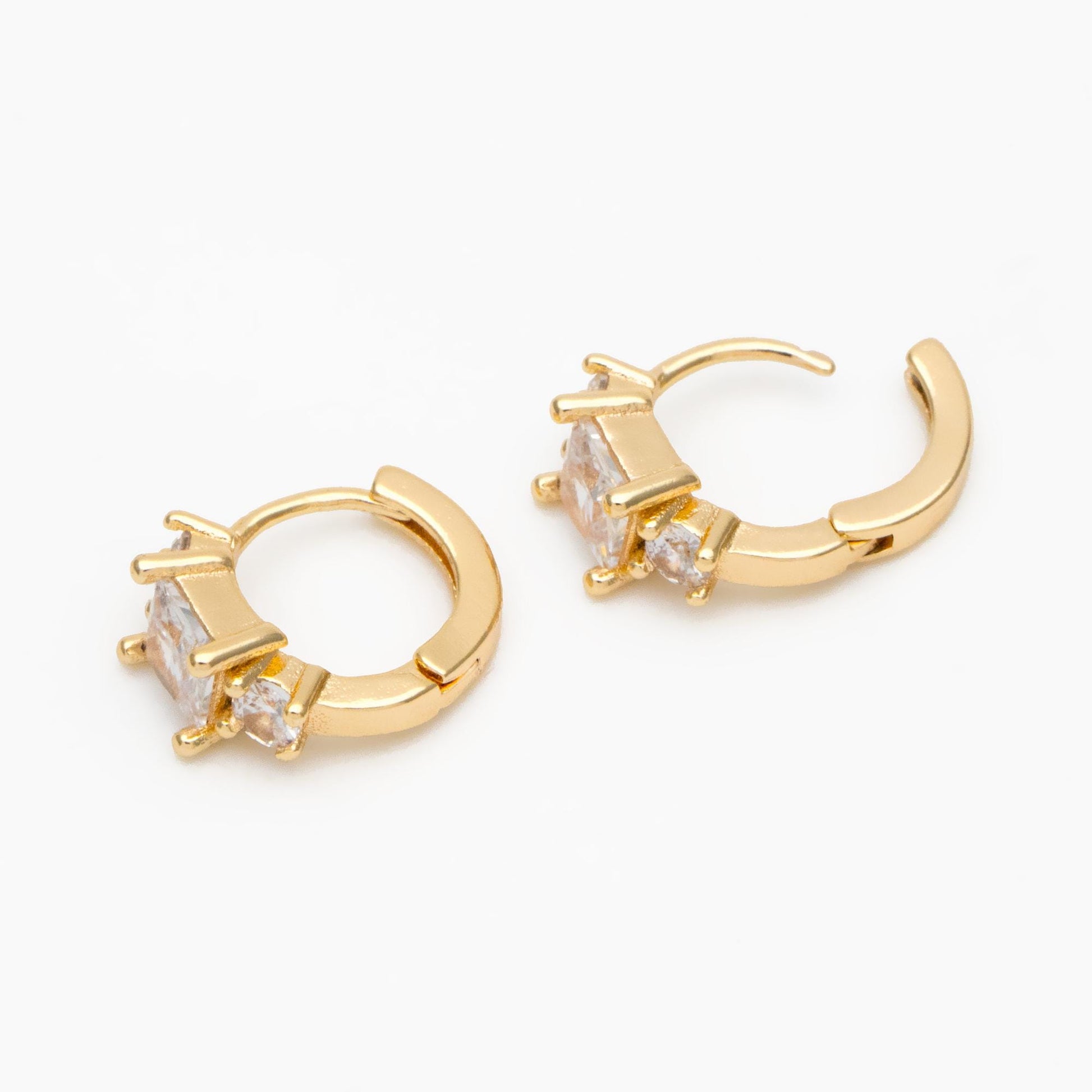 4pcs CZ Pave Square Hoop Earrings 12mm, Dainty Huggie Earrings, Minimalist Earring, Small Gold Hoops Earring (GB-3477-E)