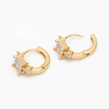4pcs CZ Pave Square Hoop Earrings 12mm, Dainty Huggie Earrings, Minimalist Earring, Small Gold Hoops Earring (GB-3477-E)