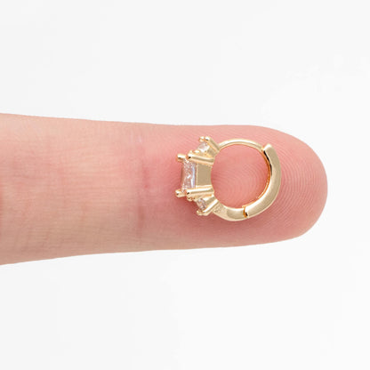 4pcs CZ Pave Square Hoop Earrings 12mm, Dainty Huggie Earrings, Minimalist Earring, Small Gold Hoops Earring (GB-3477-E)