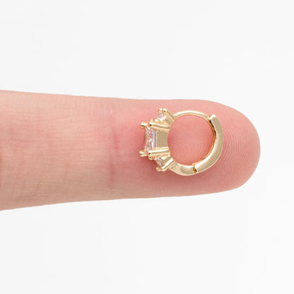 4pcs CZ Pave Square Hoop Earrings 12mm, Dainty Huggie Earrings, Minimalist Earring, Small Gold Hoops Earring (GB-3477-E)