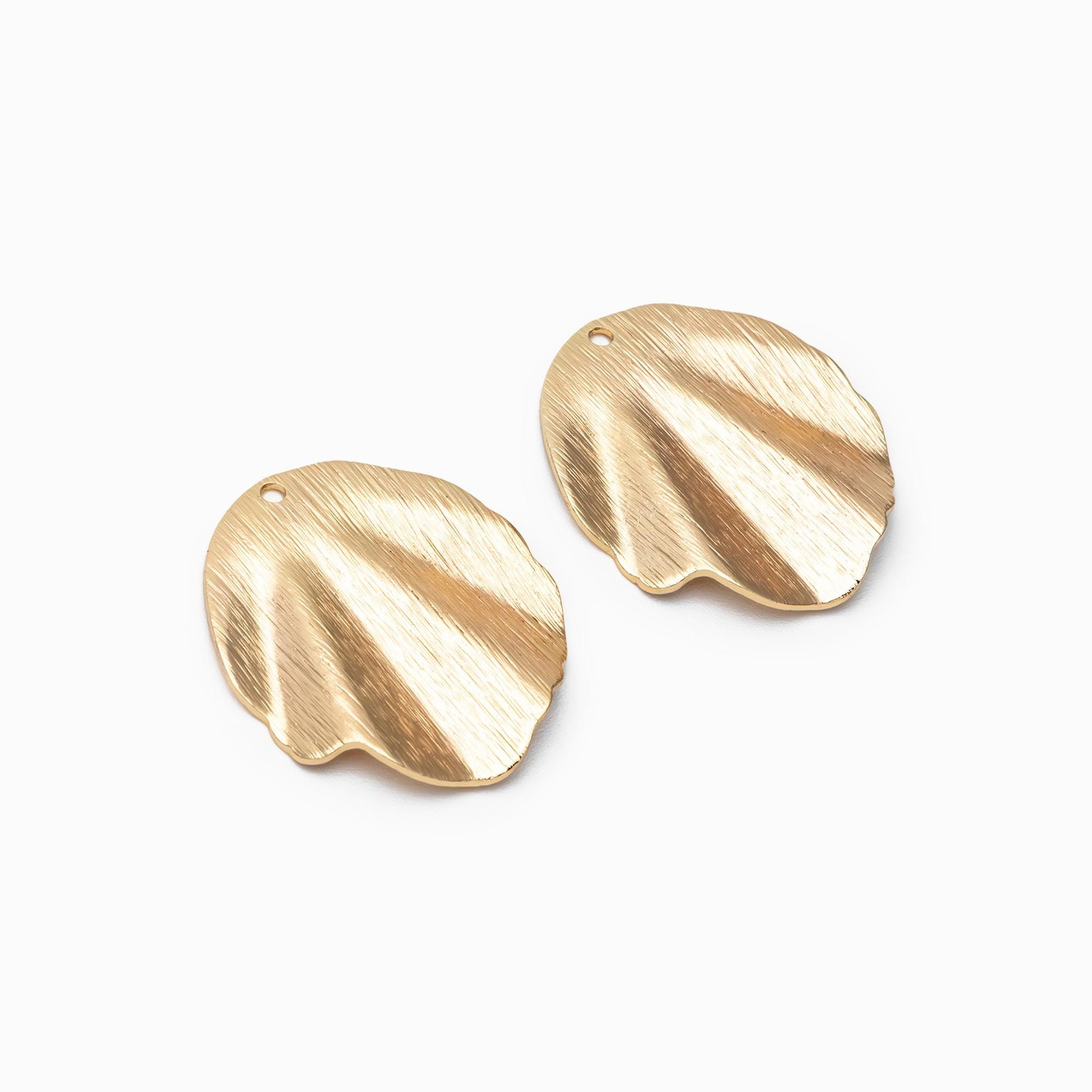 10pcs Gold waved Charms 30/ 35mm, Polished Gold plated Brass Pendants (GB-3817-M)