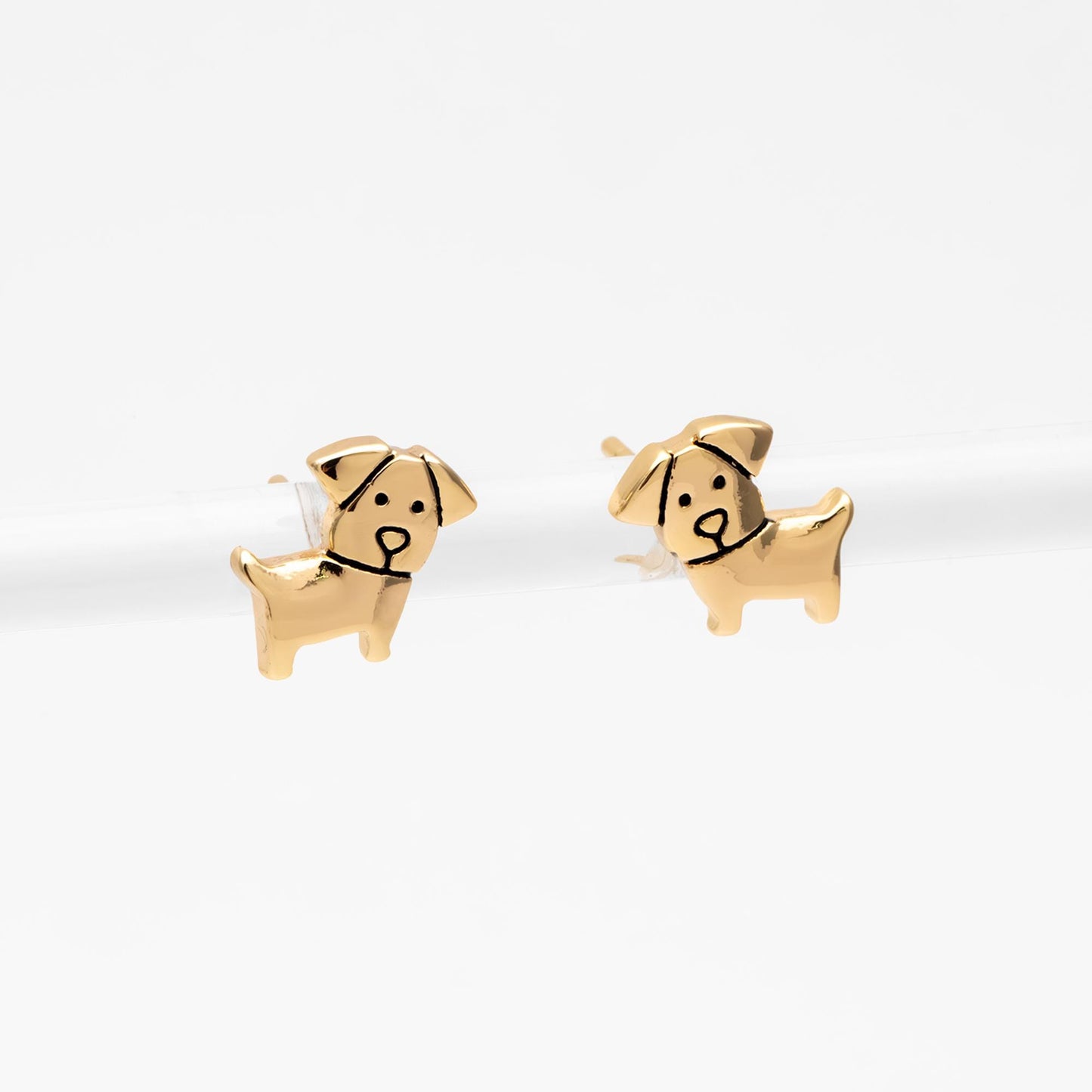 10pcs Gold Brushed Dog Earrings, Gold Plated Brass, Cute Animal Stud Earrings (GB-4595)