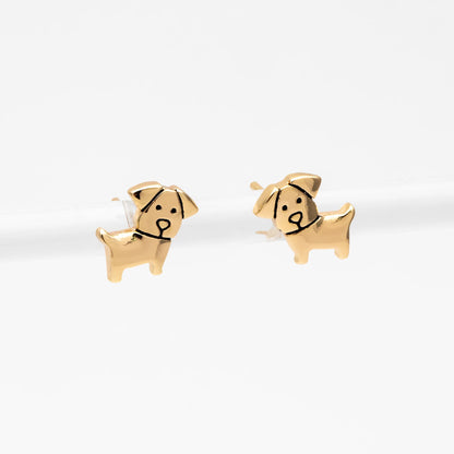 10pcs Gold Brushed Dog Earrings, Gold Plated Brass, Cute Animal Stud Earrings (GB-4595)