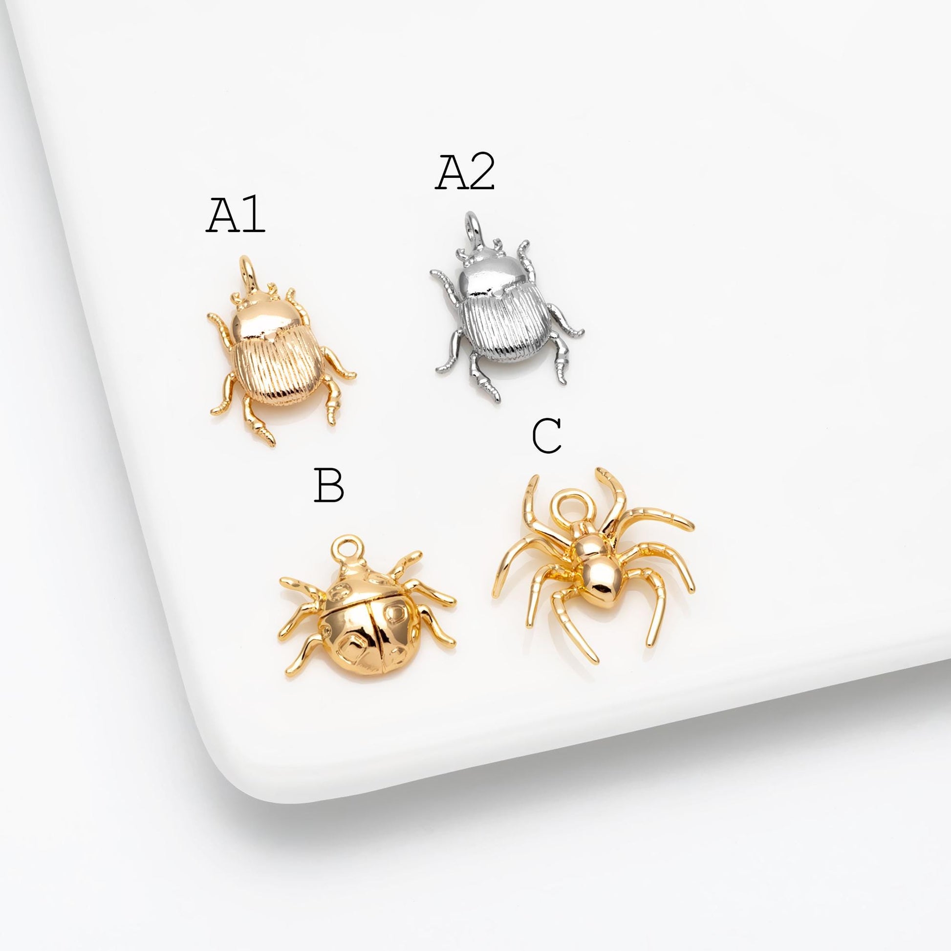 10pcs Gold/ Silver Ladybug Beetle Spider Charms, Insect Pendant, Jewelry Supplies, Earring Findings, Jewelry Making(GB-2666)