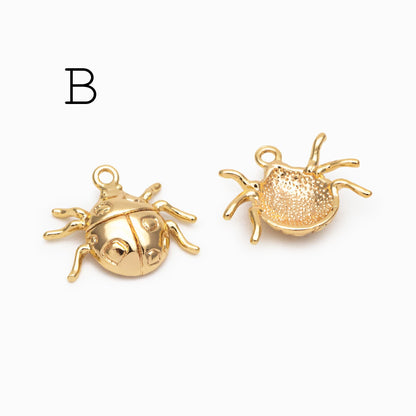 10pcs Gold/ Silver Ladybug Beetle Spider Charms, Insect Pendant, Jewelry Supplies, Earring Findings, Jewelry Making(GB-2666)