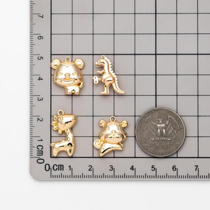 4pcs Gold giraffe / Tiger / Dinosaur Pendant, Jewelry Making, Diy Material, Jewelry Supplies (GB-4086)