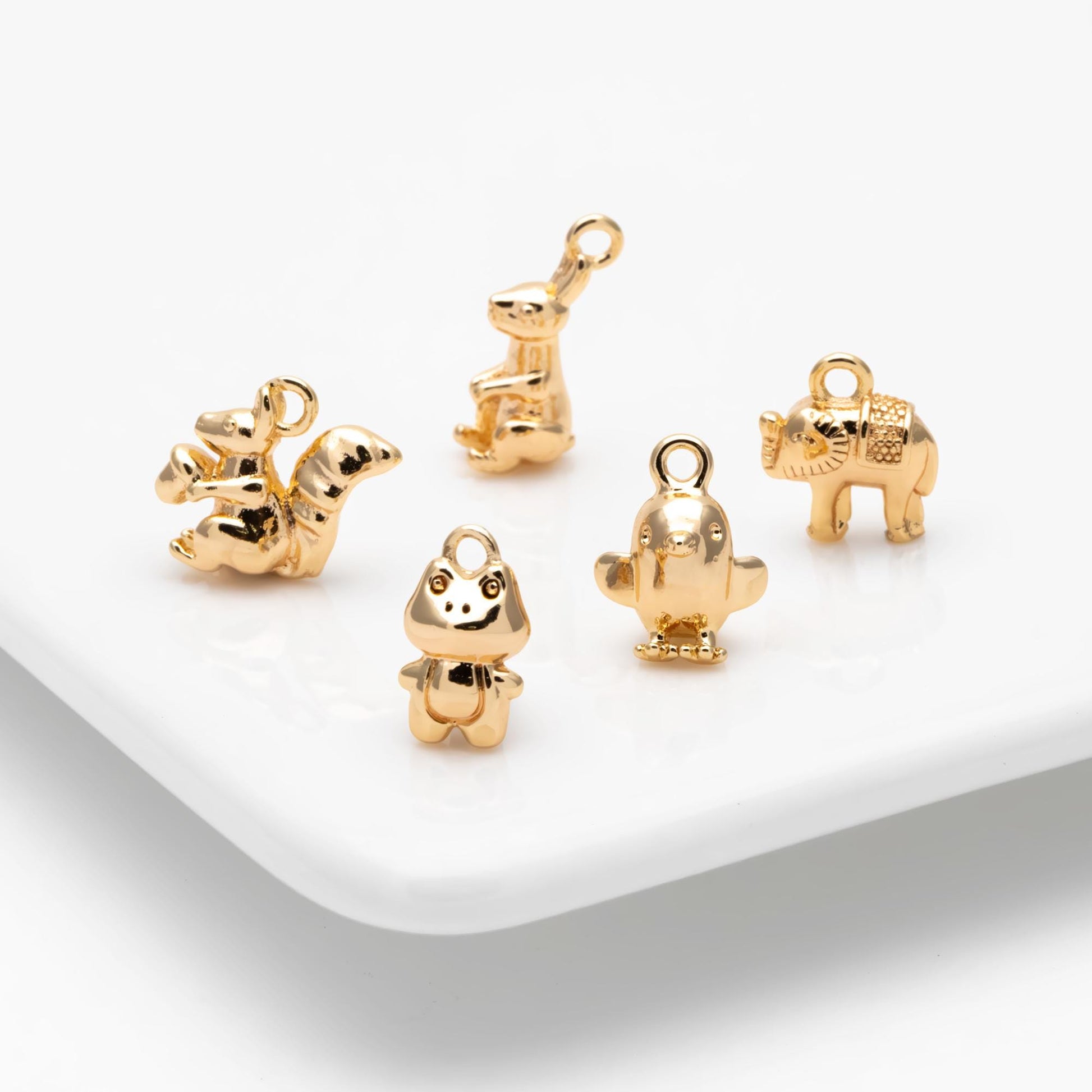 10pcs Gold Cute Animal Charms, Real Gold plated Brass Necklace Pendant, Earring Charm (GB-2835)