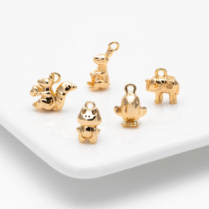 10pcs Gold Cute Animal Charms, Real Gold plated Brass Necklace Pendant, Earring Charm (GB-2835)