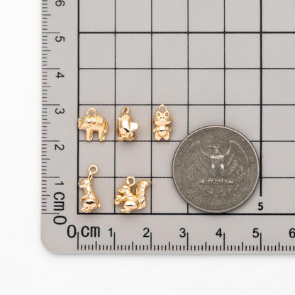 10pcs Gold Cute Animal Charms, Real Gold plated Brass Necklace Pendant, Earring Charm (GB-2835)