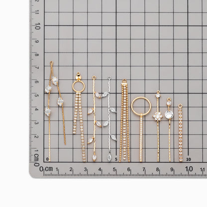 4pcs Gold/ Silver Chain Tassel Charms, CZ Pave Taseel, 18K Gold/ Rhodium plated Chain Pendants (GB-1234)