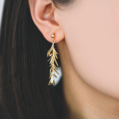 4pcs Gold/ Silver Tone Branch Leaf Charm Pendants , Gold/ Rhodium plated Brass, Lead Nickel Free (GB-954)