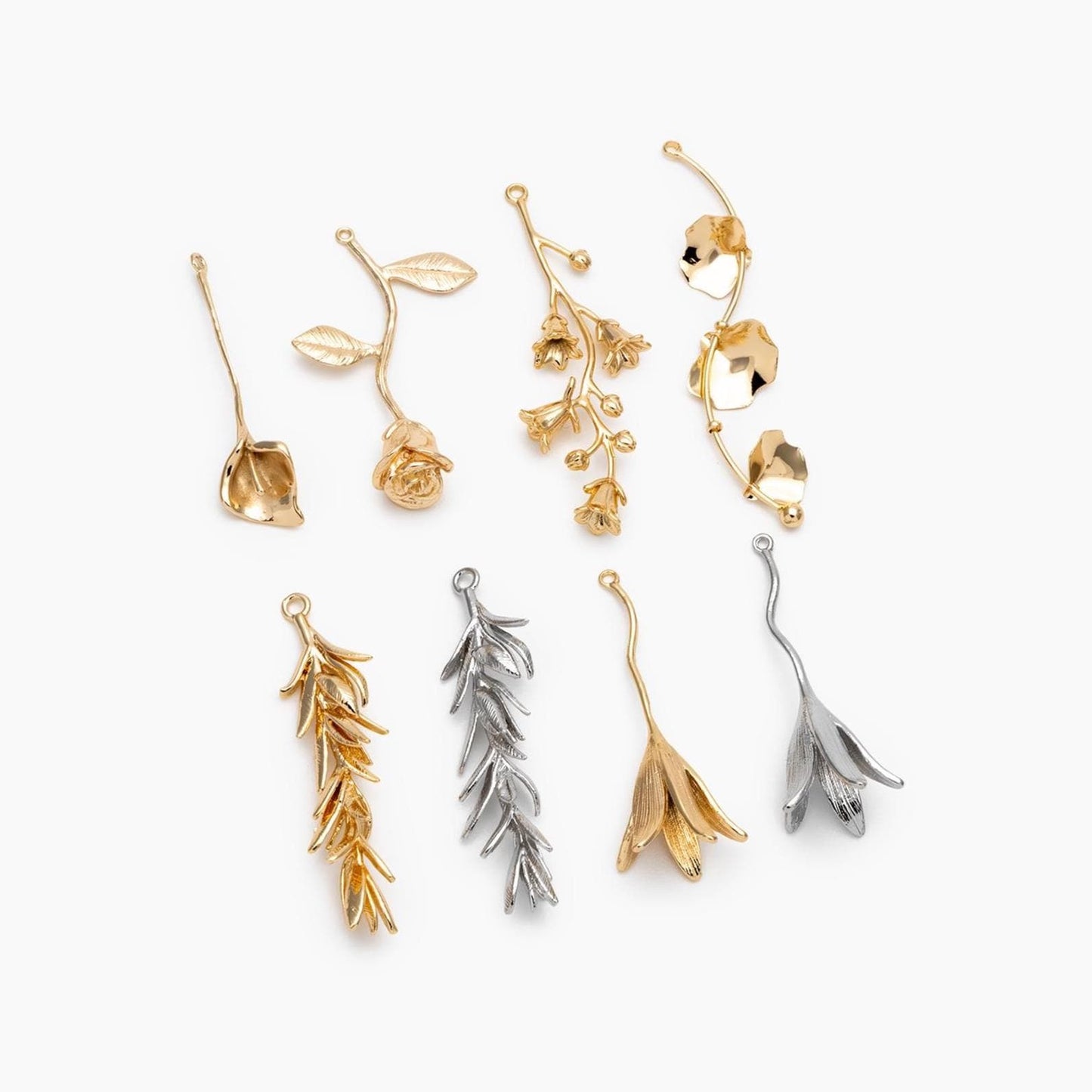 4pcs Gold/ Silver Tone Branch Leaf Charm Pendants , Gold/ Rhodium plated Brass, Lead Nickel Free (GB-954)